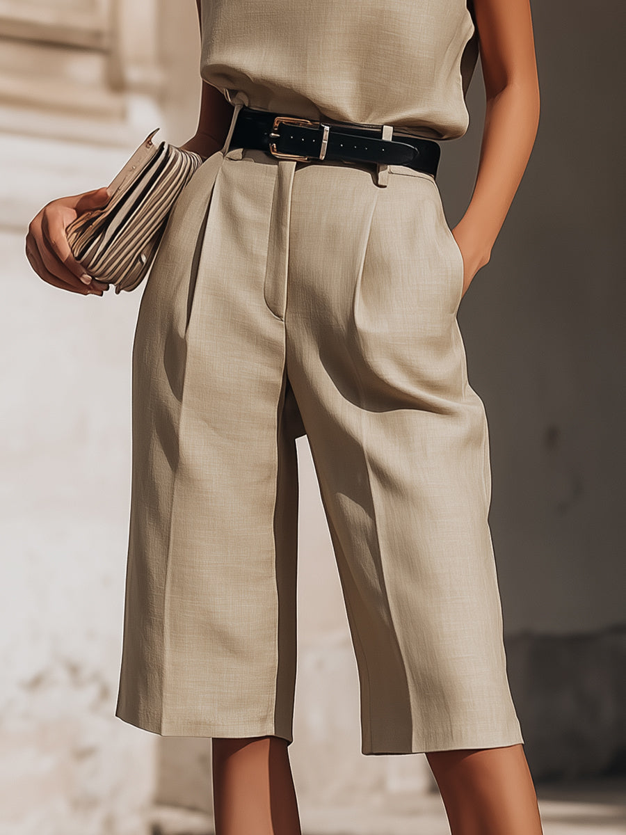 TONARA - Set due pezzi kaki con top strutturato e bermuda sartoriali
