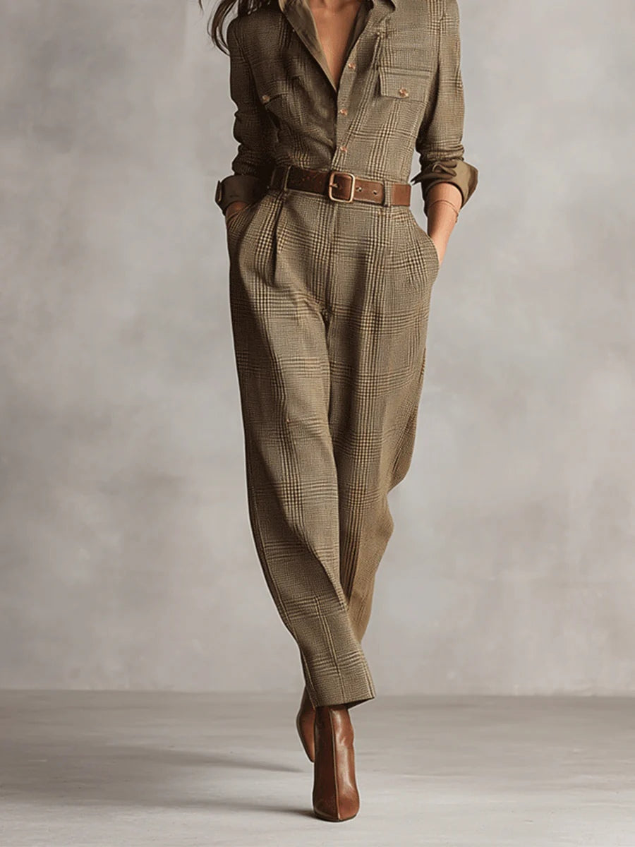 REITANO - Tuta utility in tweed marrone fantasia elegante