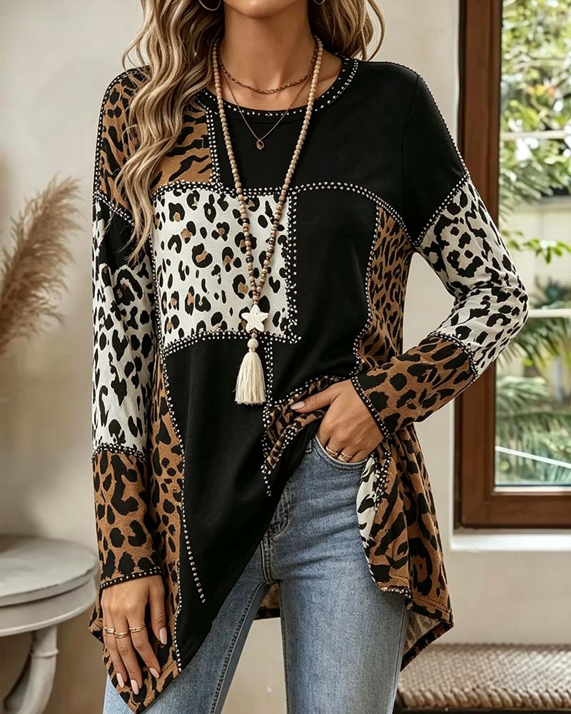 SEFRO - Camicetta patchwork leopardata dal design irregolare