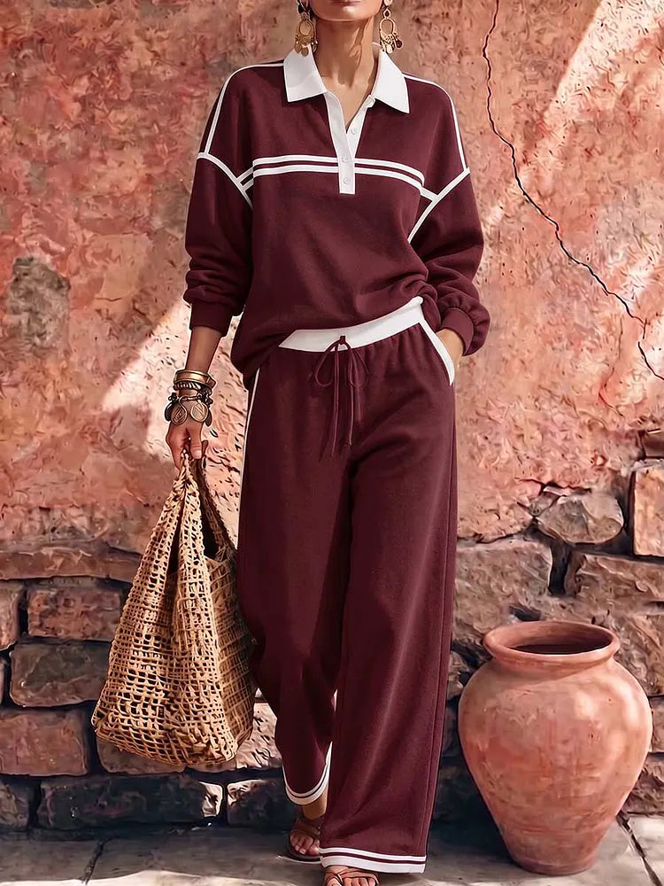 MESAGNE - Completo casual con colletto, top morbido e pantaloni ampi