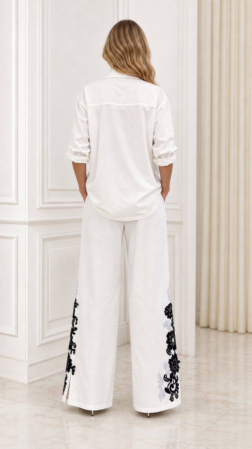 FLORESTA - Set due pezzi ricamato con camicia e pantaloni ampi