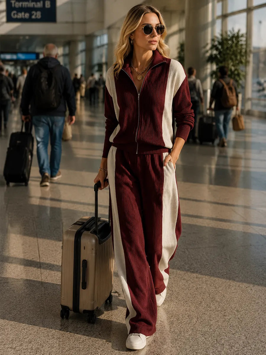 SUVERETO - Completo in maglia bordeaux color block