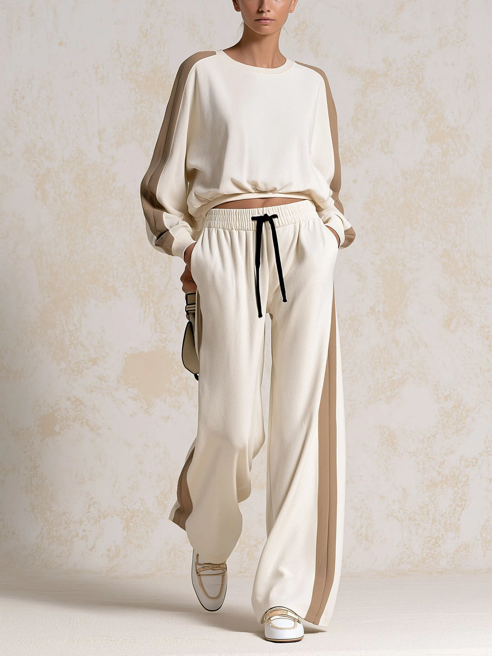 GIAROLE - Completo Bianco 2 Pezzi con Top e Pantaloni Wide Leg