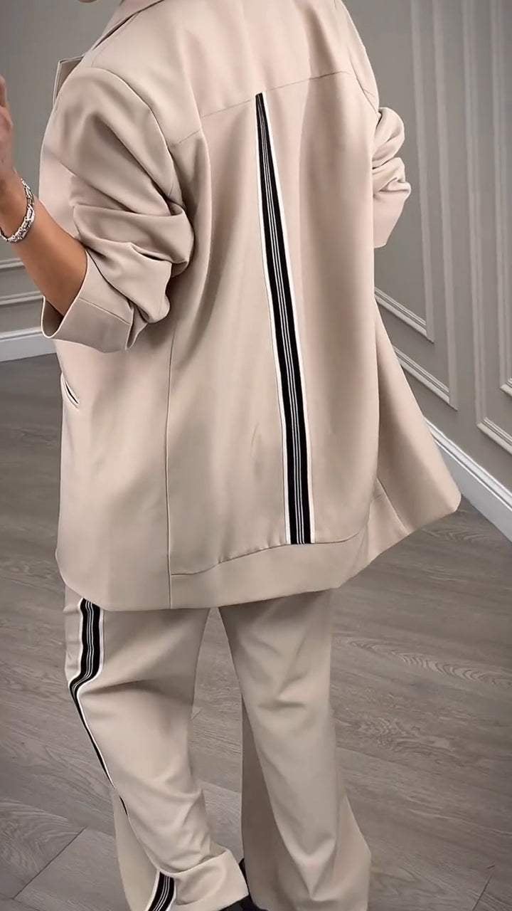 FOLGARIA - Tailleur casual a righe con rever e maniche lunghe