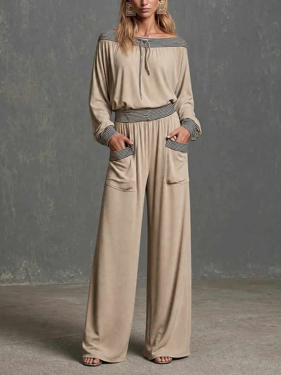 VIZZINI - Set due pezzi marrone stile boho con tasche pantalone