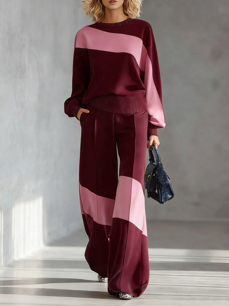 ALESSIA - Set due pezzi in maglia color block blu giallo bordeaux