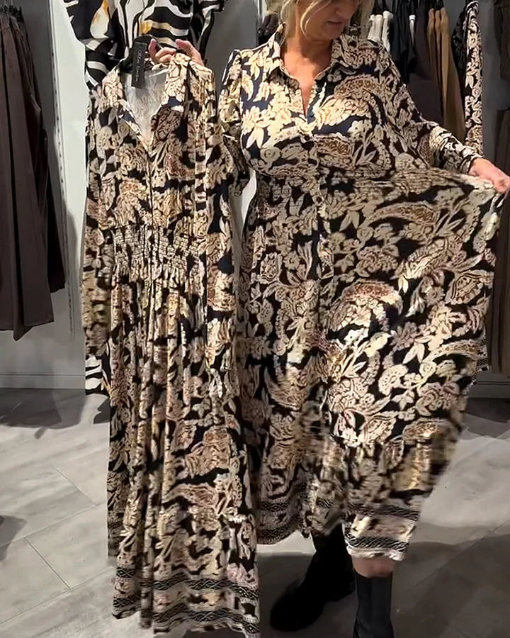 CHIARA - Abito camicia floreale marrone