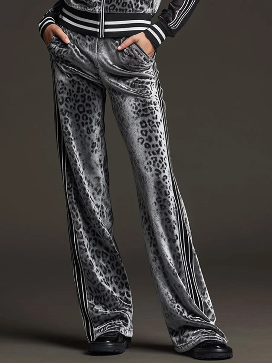CASAZZA - Completo grigio in velluto leopardato con righe retro