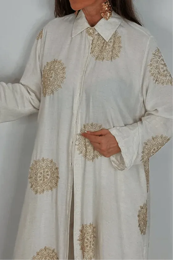 FEISOGLIO - Set due pezzi con cappotto lungo e pantaloni wide-leg stampati