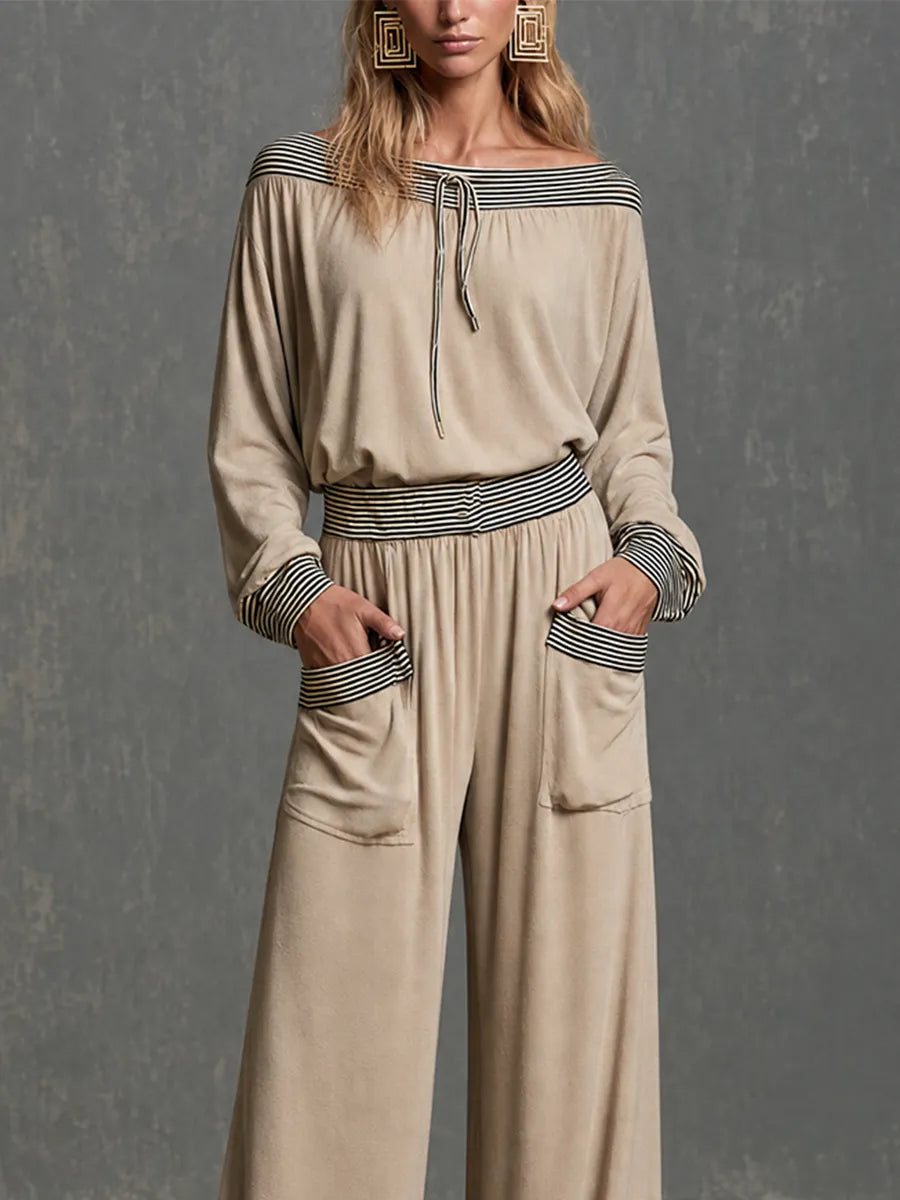 VIZZINI - Set due pezzi marrone stile boho con tasche pantalone