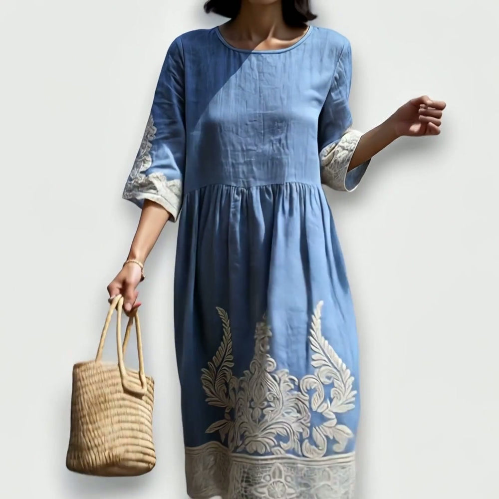BEATRICE - Abito Midi Floreale in Lino-Cotone