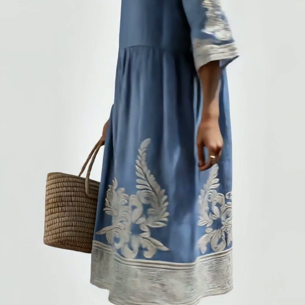 BEATRICE - Abito Midi Floreale in Lino-Cotone