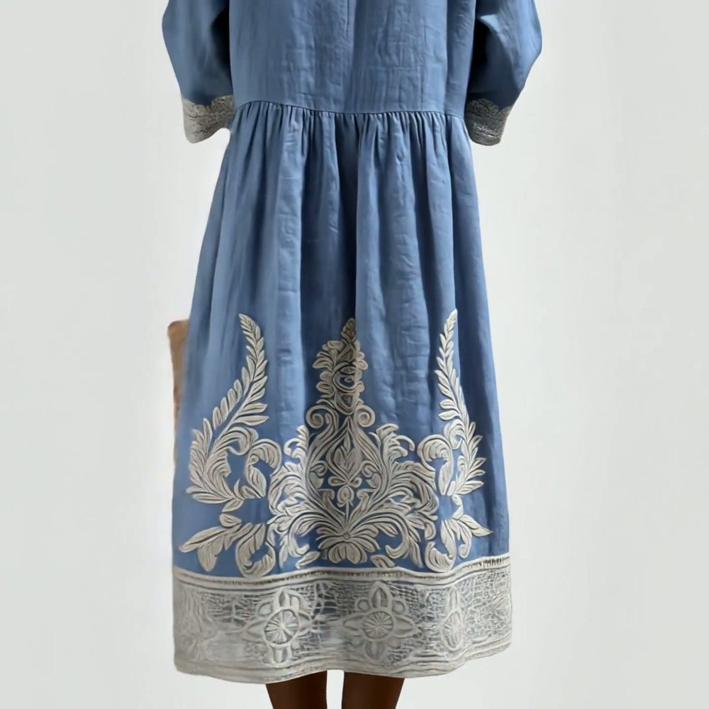 BEATRICE - Abito Midi Floreale in Lino-Cotone