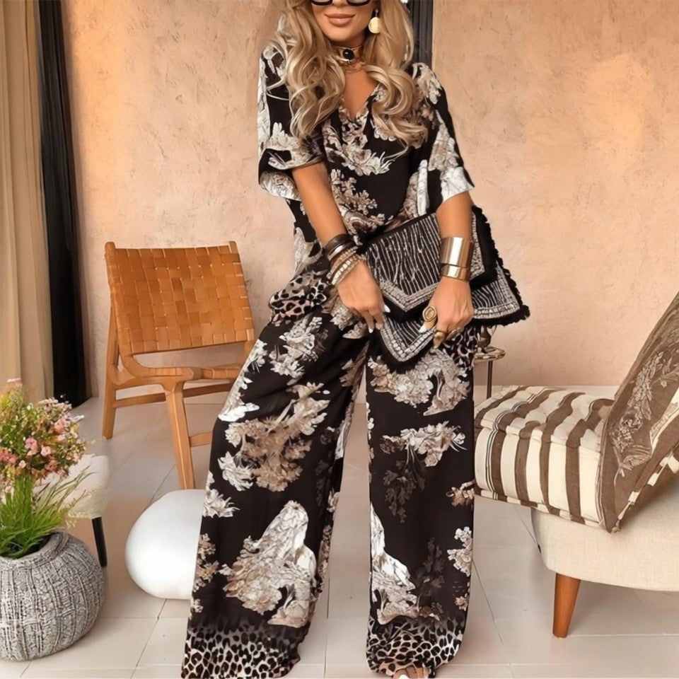 GIULIA - Completo donna nero e bianco con top a V e pantaloni lunghi — SHOT 1