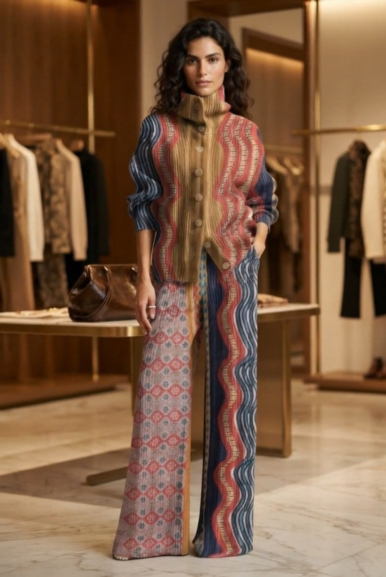 ERVE - Completo in maglia di cotone con stampa geometrica multicolore — SHOT 1