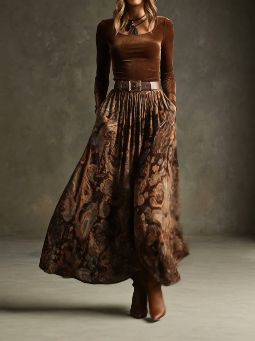 GIULIA - Completo velluto stretch con gonna paisley e cintura — SHOT 3