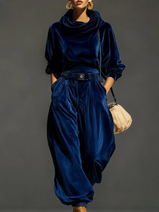 BERENICE - Set due pezzi con felpa rétro con cappuccio, pantaloni ampi e cintura
