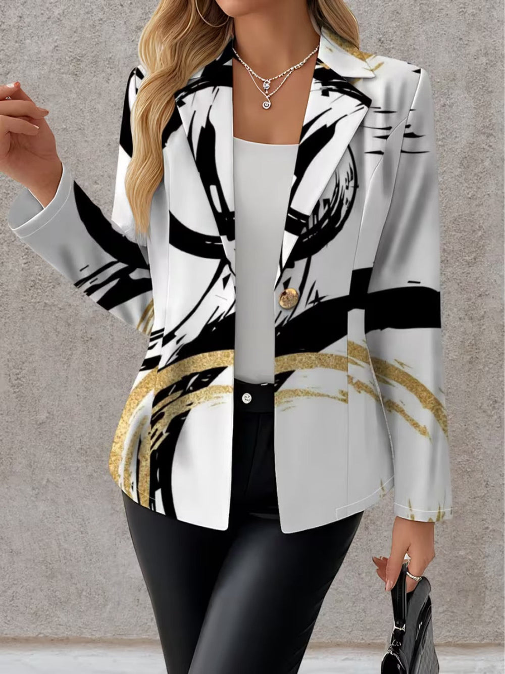 TORVISCOSA - Blazer nero e oro con stampa a pennellate
