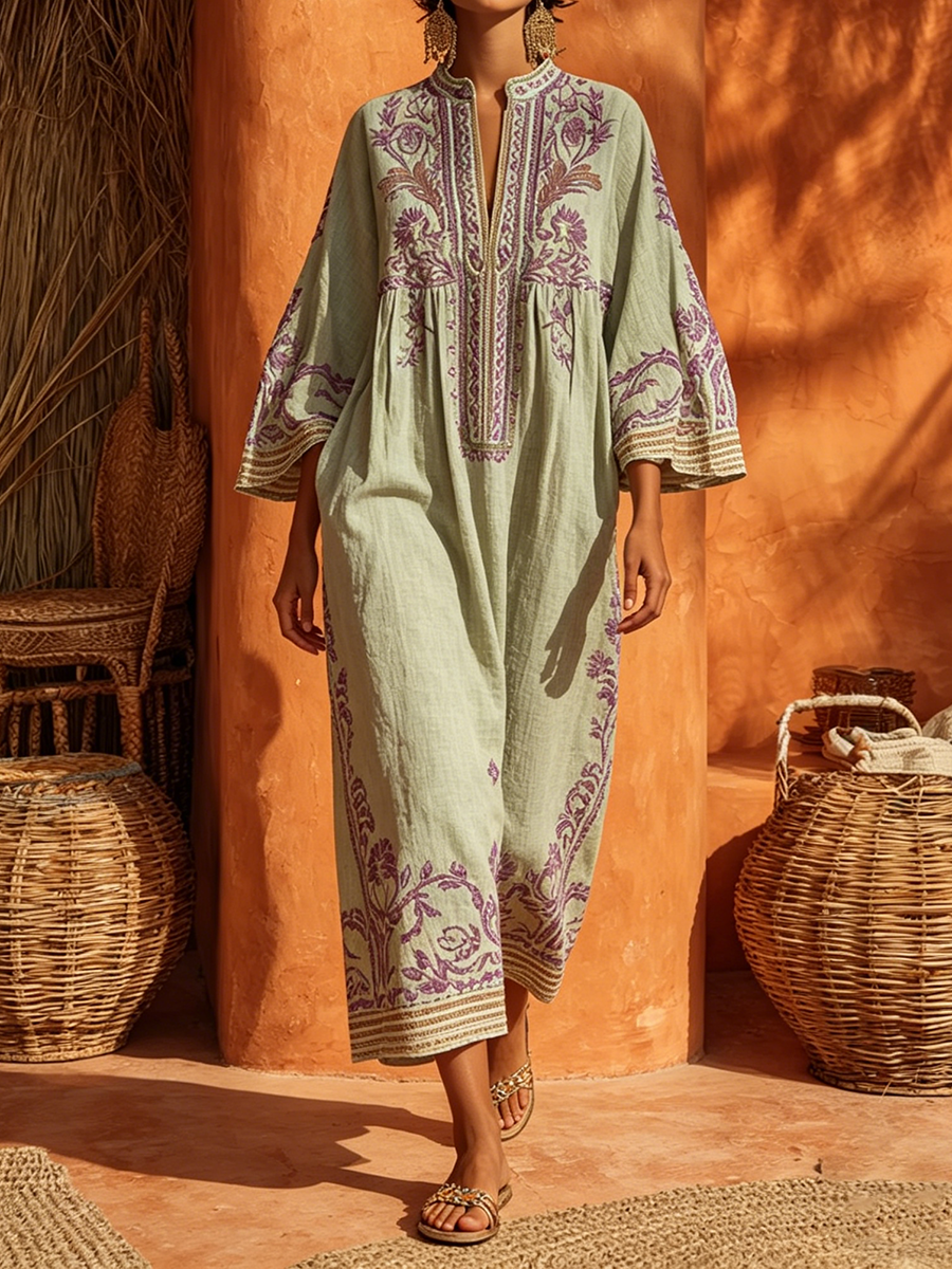 RIVANA - Maxi Boho con Ricami Floreali
