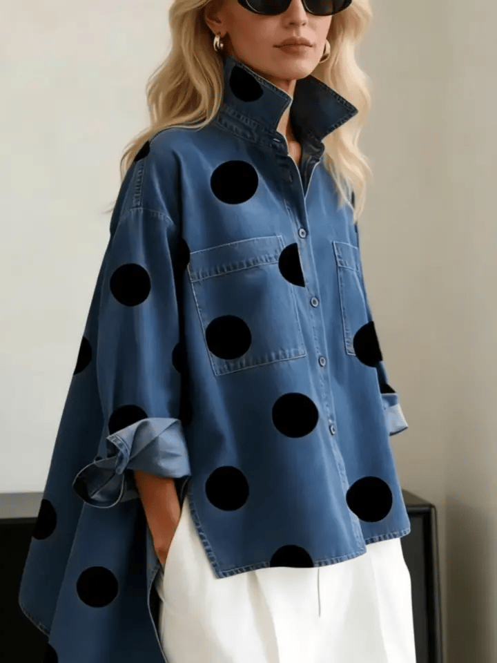 SPIAZZO - Camicia in denim a pois con collo alto