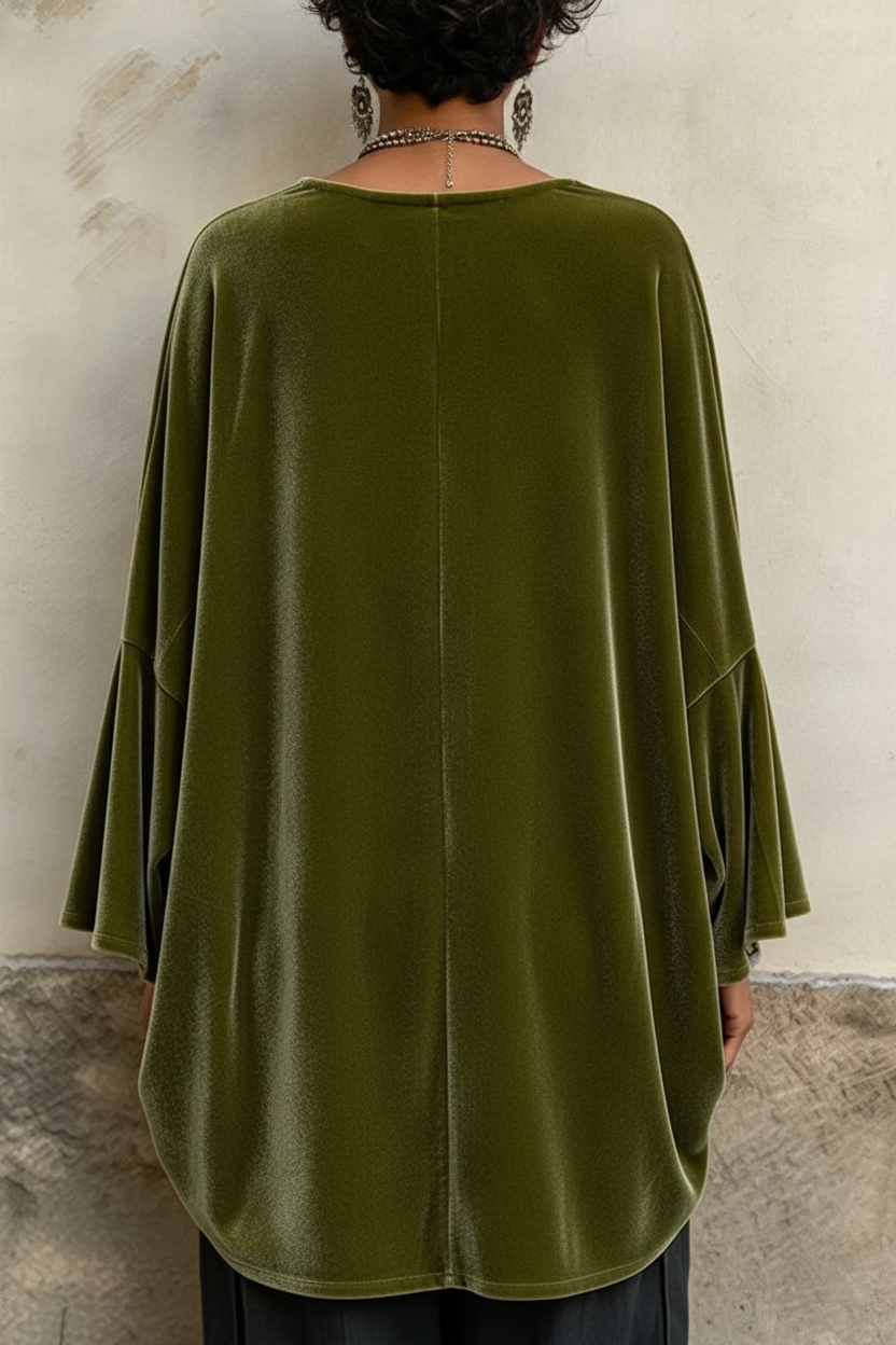 PREMANA - Blusa oversize in velluto con maniche ampie e tasche