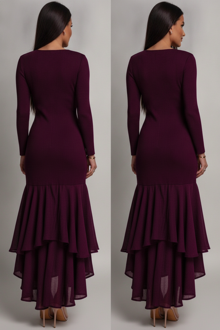 REDAVALLE - Abito elegante in mesh con volant e maniche lunghe