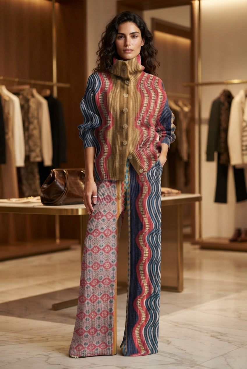 ERVE - Completo in maglia di cotone con stampa geometrica multicolore — foto 2