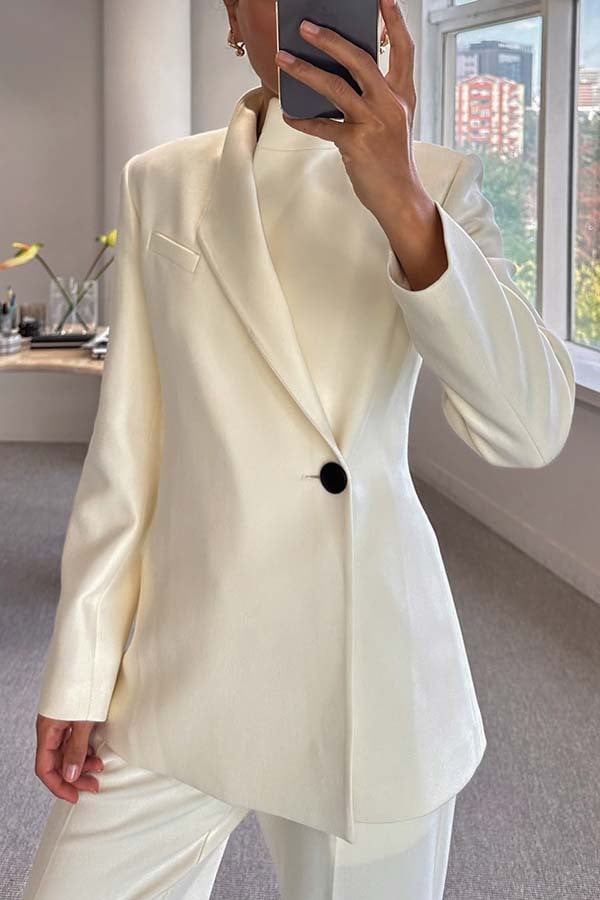 POMBIA - Blazer morbido con colletto a revers e bottoni, bianco o nero