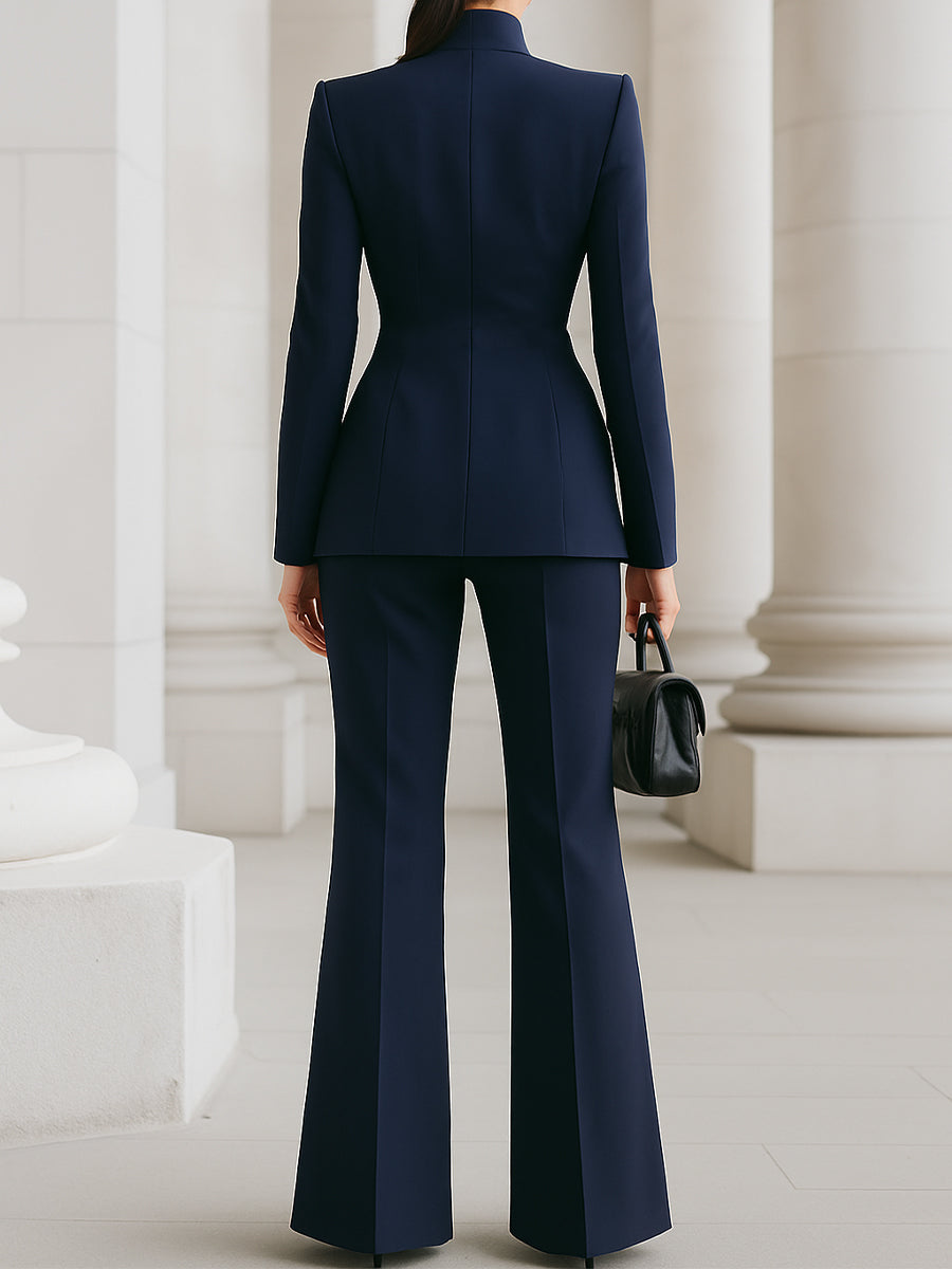 PIGLIO - Set due pezzi blu navy con blazer e pantaloni palazzo