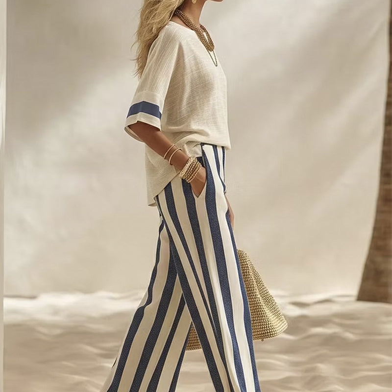 DAIRAGO - Completo estivo donna a righe con pantaloni ampi