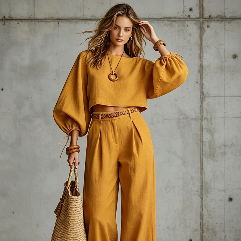 RUEGLIO - Set due pezzi con top corto e pantaloni ampi