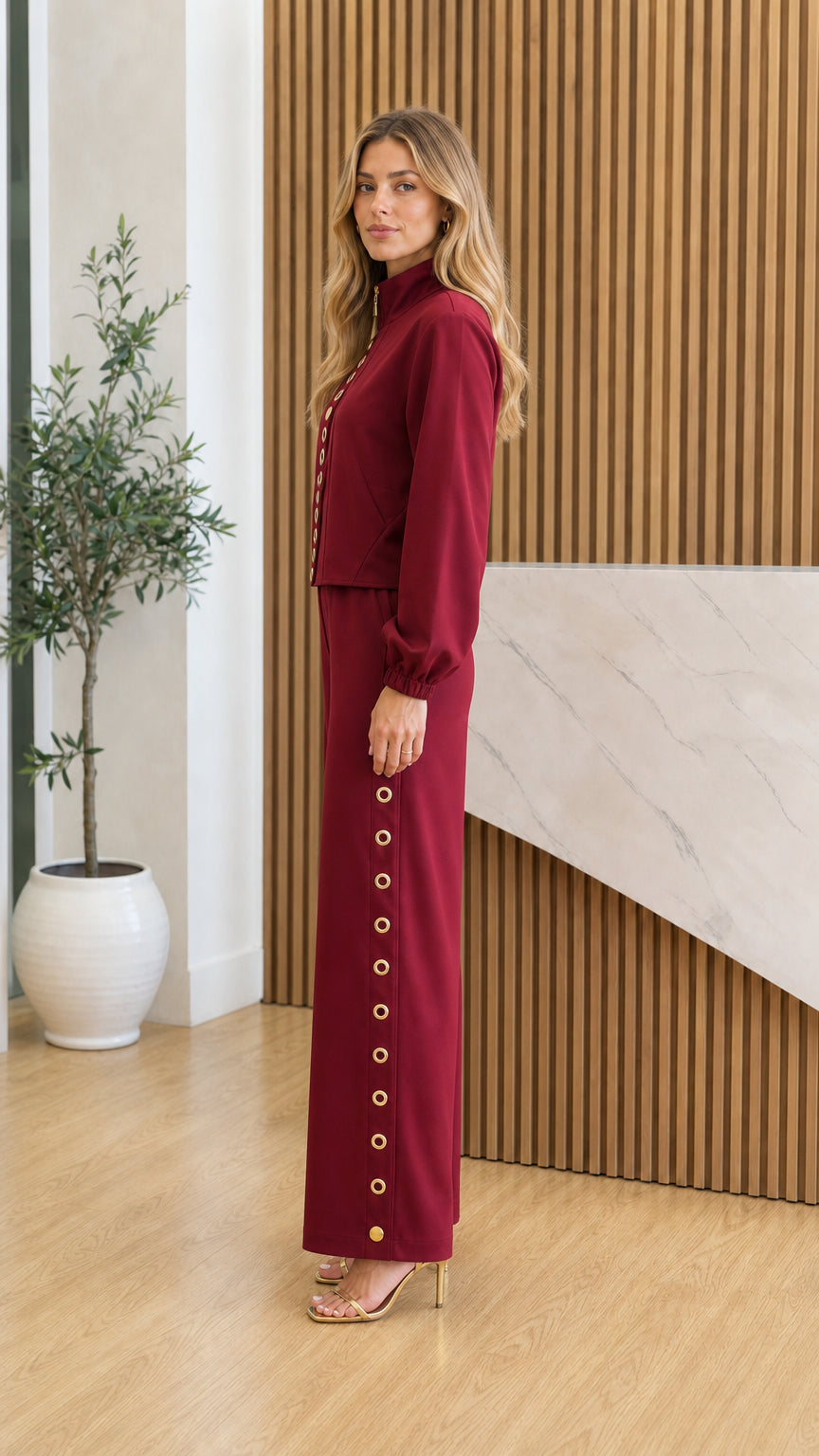 FABRIZIA - Completo 2 Pezzi Bordeaux con Colletto Alto