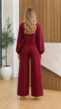 FABRIZIA - Completo 2 Pezzi Bordeaux con Colletto Alto