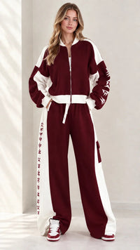 MELDOLA - Set due pezzi colorblock con zip e pantaloni wide leg