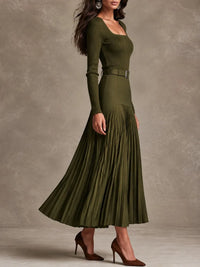 SPERLINGA - Set due pezzi verde oliva in maglia a coste con cintura