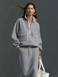 CIRIGLIANO - Set due pezzi grigio con felpa mezza zip e gonna midi