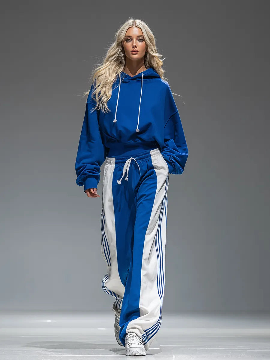 CARPENETO - Set due pezzi blu royal con felpa e pantaloni a righe