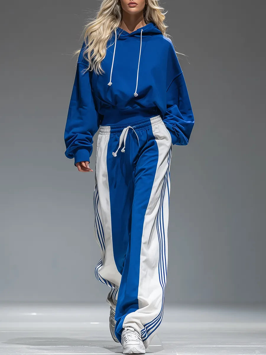 CARPENETO - Set due pezzi blu royal con felpa e pantaloni a righe