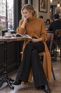 Asymmetrical Layered High-Neck Long Knit Top
