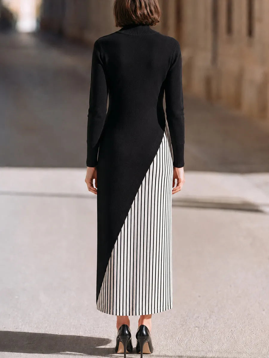 PORCARI - Maxi dress nero a collo alto con bottoni asimmetrici