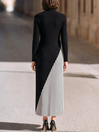 PORCARI - Maxi dress nero a collo alto con bottoni asimmetrici