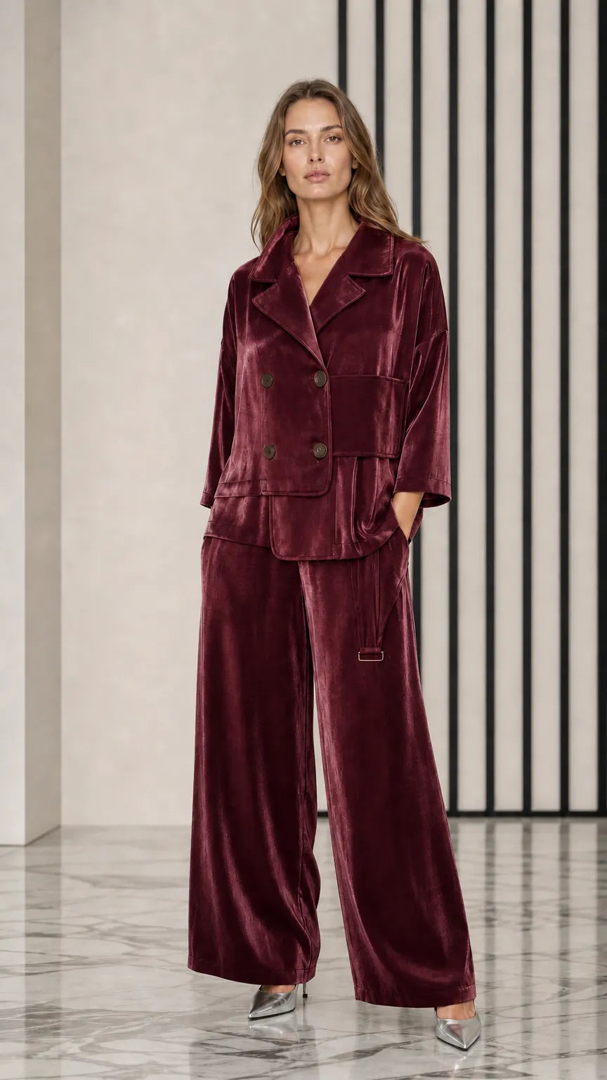 GROTTERIA - Completo velluto giacca doppiopetto e pantaloni ampi