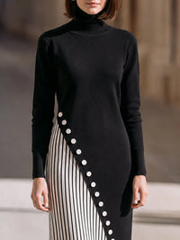 PORCARI - Maxi dress nero a collo alto con bottoni asimmetrici