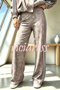 BIASSONO - Pantaloni wide leg a vita alta con stelle bicolore