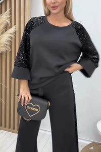 NEBBIUNO - Set due pezzi in tessuto paillettes grigio scuro, rosso, blu o albicocca