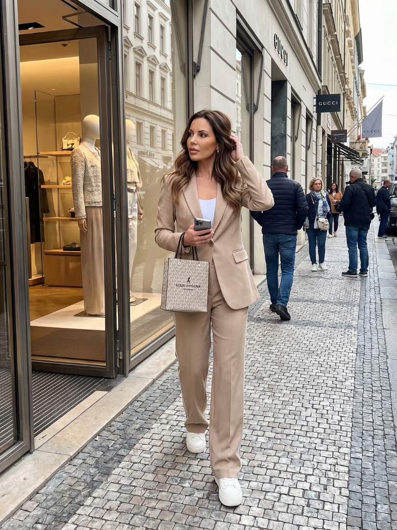 MODESTA - Set due pezzi a gamba larga con righe a contrasto