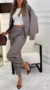 TARVISIO - Set due pezzi giacca cropped e pantaloni affusolati texturizzati