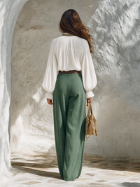ESINE - Set due pezzi con top lanterna e pantaloni scollo a V