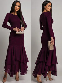 REDAVALLE - Abito elegante in mesh con volant e maniche lunghe