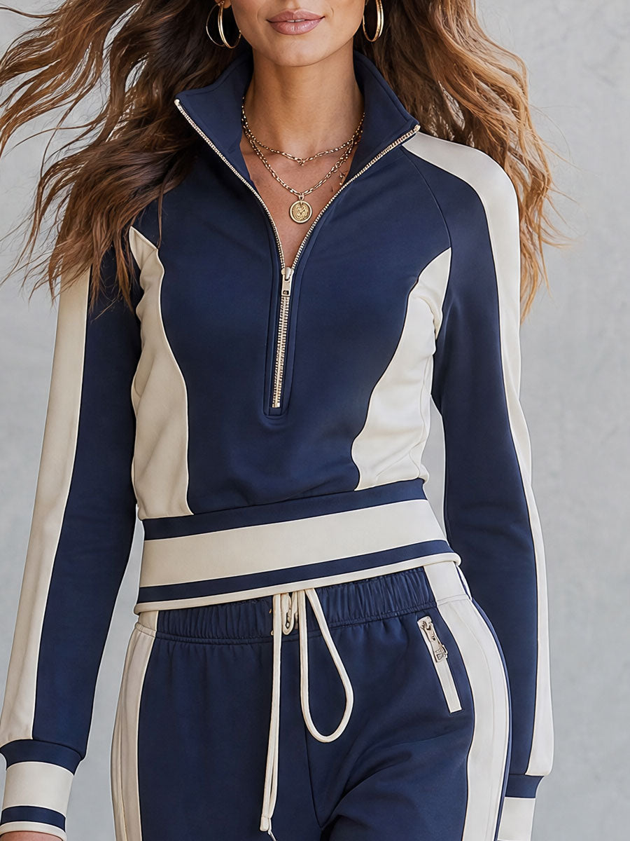 TREVISO - Set due pezzi in cotone blu e bianco stile sportivo
